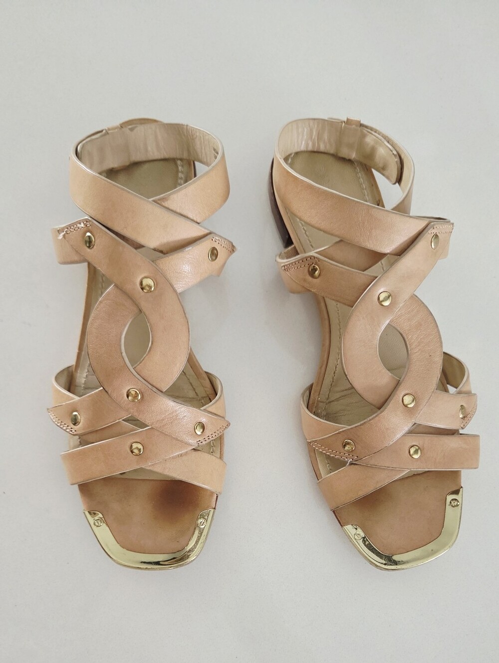 Women’s Nude Strappy Sandals with Gold Accent